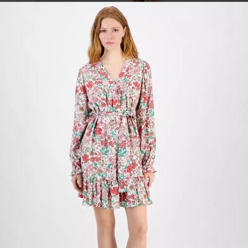 Tommy Hilfiger Women's Floral-Print Shirtdress‎ Red and Green. Long Sleeve. Sz L